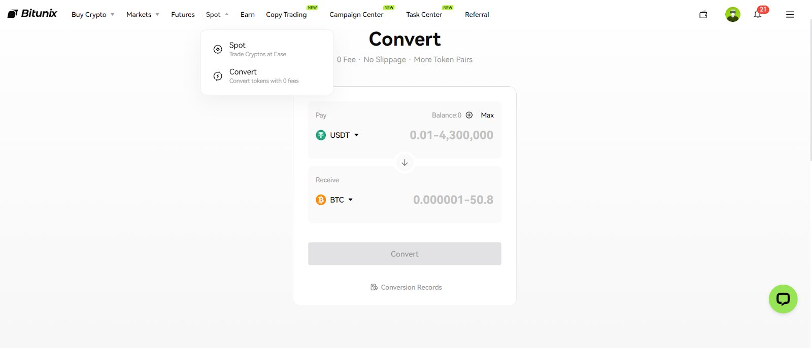 تبدیل در صرافی بیت یونیکس بدون کارمزد