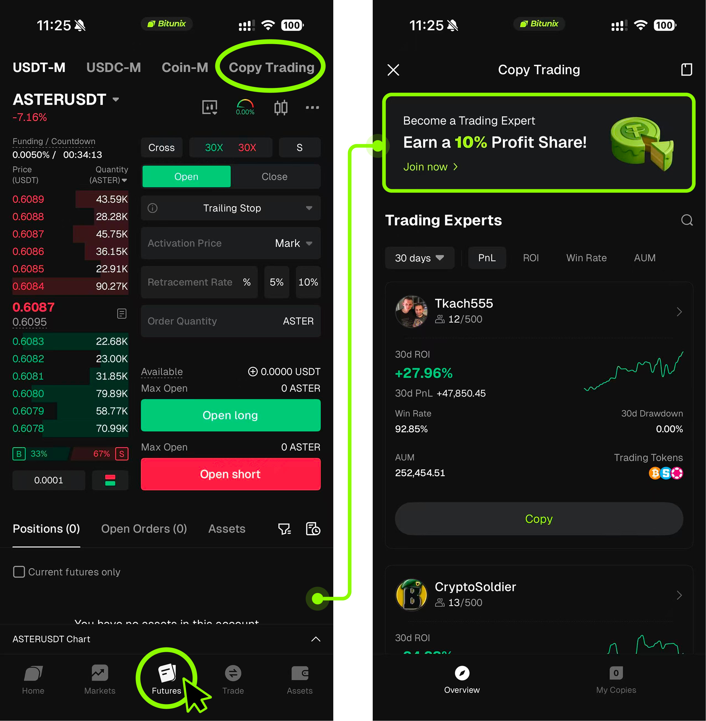 آموزش کپی ترید با اپلیکیشن صرافی Bitunix